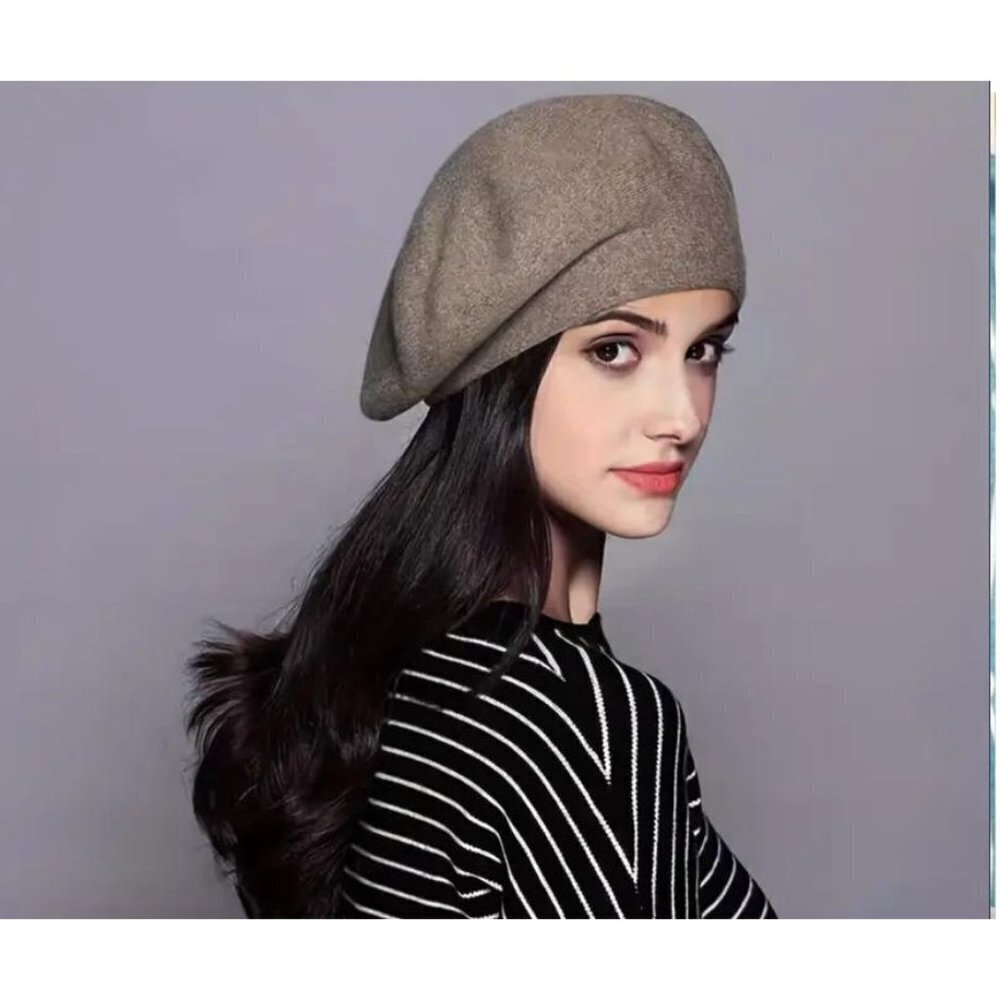 Classic French Style Warm Solid Color Large Knitted Elegant Painter Cap Elastic